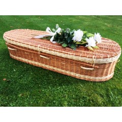 Autumn Gold Premium Wicker / Willow 'Brown & Cream' (Oval) Coffin **Made with Love**